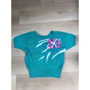 Chaus Women's Floral Flower Woven Sweater  hand beaded Knit M